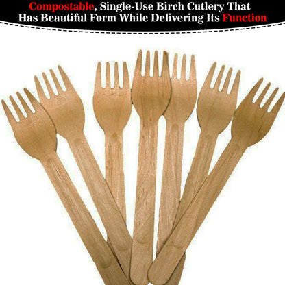 1000 x Biodegradable Wooden Forks Compostable Lightweight Wooden Cutlery Set