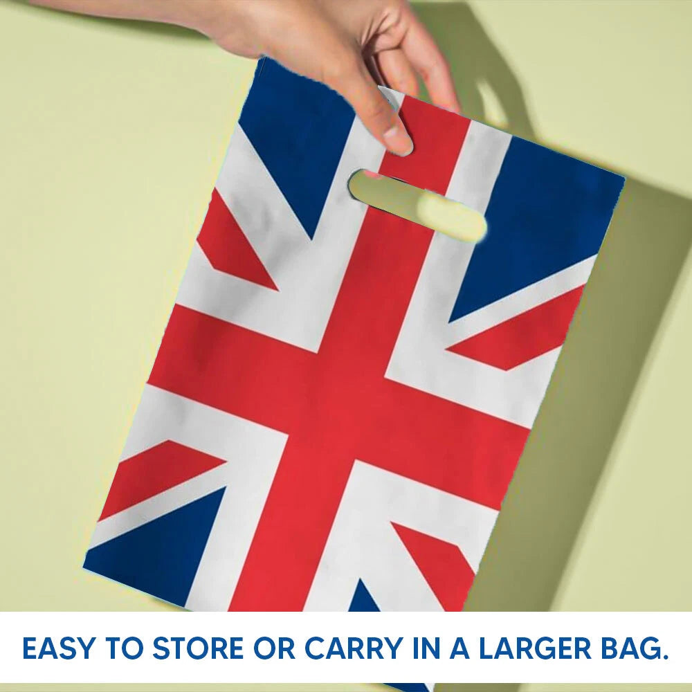 500 x Plastic Patch Handle Carrier Bags Union Jack Strong Takeaway Plastic Bags