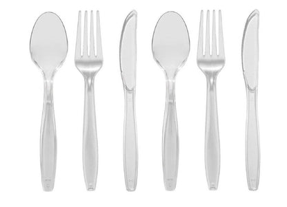 Heavy Duty Reusable Spoons Forks Knives Mix Plastic Clear Cutlery Set