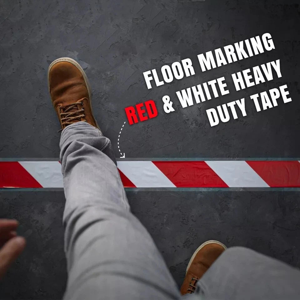 1 x Floor Marking Tape Hazard Warning Red & White Caution Tape 48mm x 33m