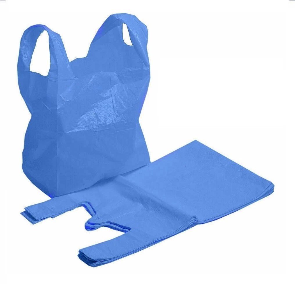 Vest Carrier Bags Reusable Supermarket Plastic Carry Bags 11" x 17" x 21" 18mu