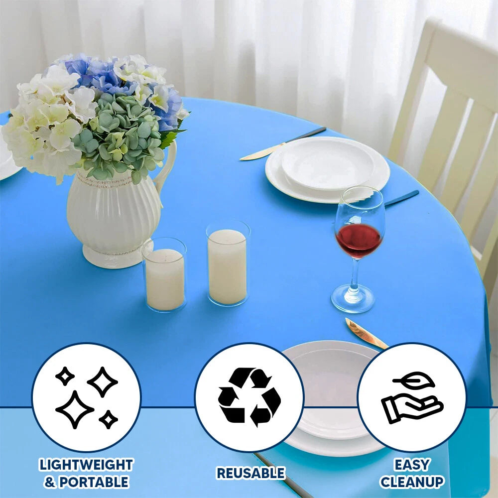 Plastic Table Cloth Reusable Waterproof Wipeable Baby Blue Table Cover 84"