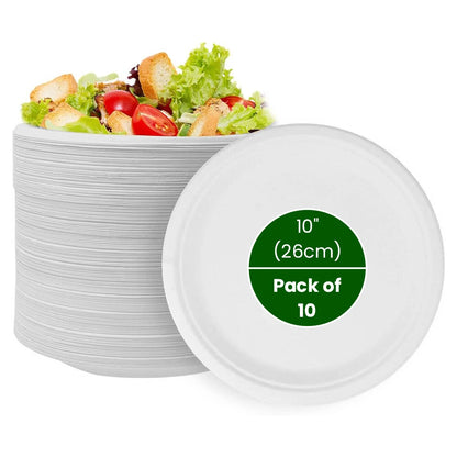 Bagasse Paper Plates 7 / 9 / 10 Inch White Biodegradable Sugarcane Fiber Dishes
