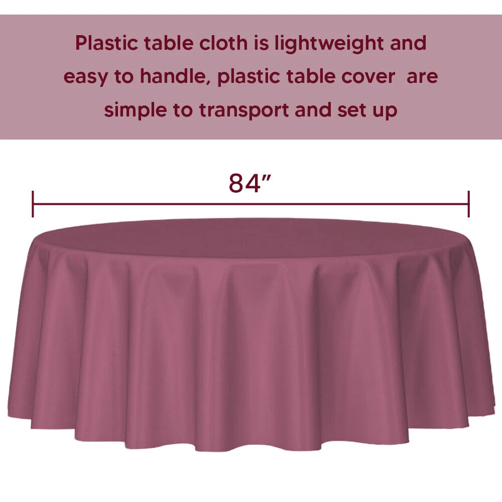 Plastic Table Cloth Reusable Waterproof Wipeable Burgundy Table Cover 84"