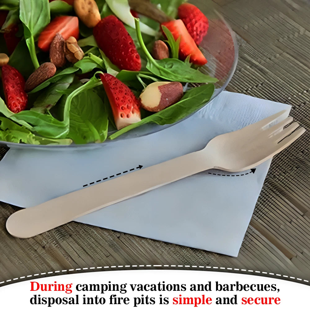 1000 x Biodegradable Wooden Forks Compostable Lightweight Wooden Cutlery Set