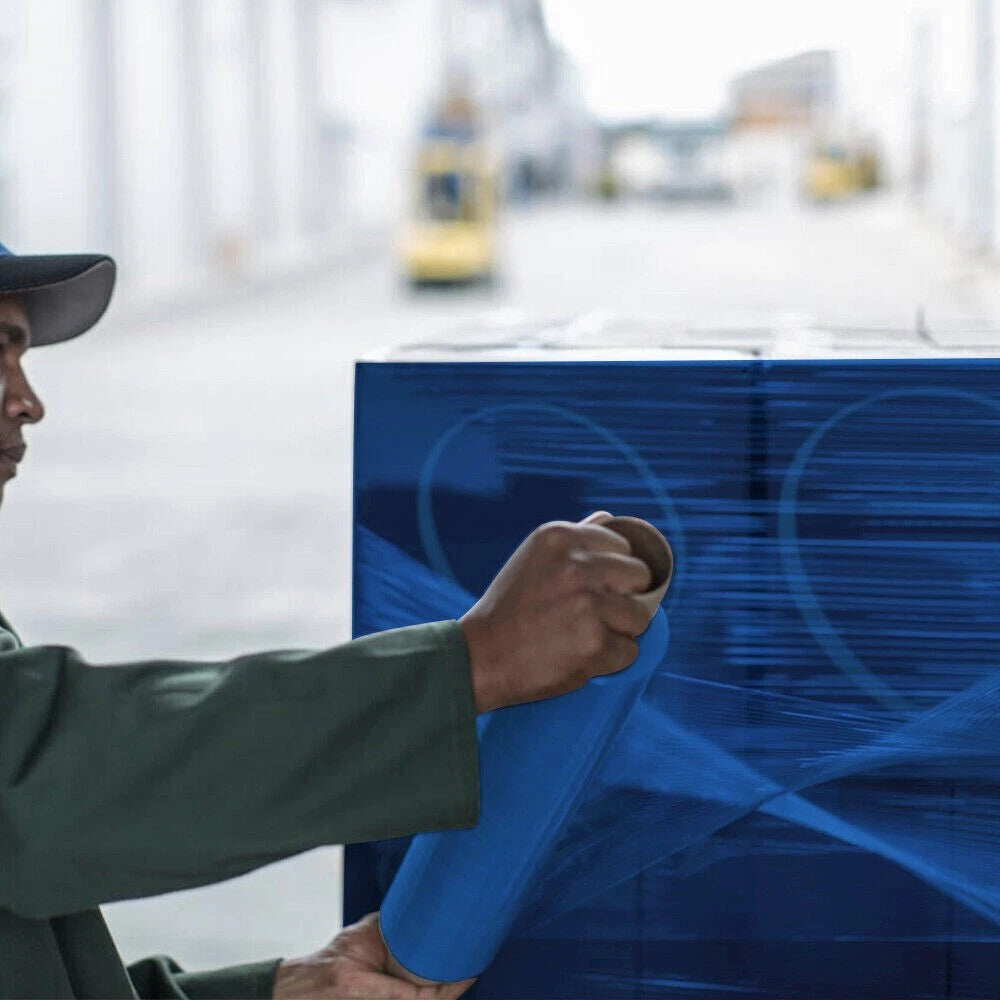 Pre Stretch Pallet Wrap Blue Extended Core Shrink Wrapping Film 400mm x 800m 9mu